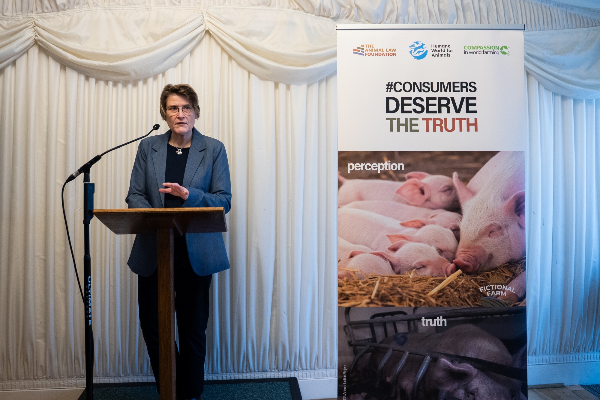 A female MP speaking at a podium in Parliament